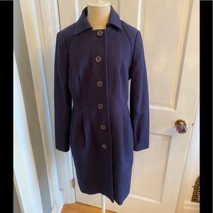 Banana Republic Women's Tulip Coat Navy Blue Medium Length Peacoat Medium
